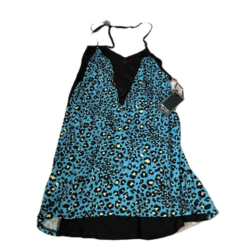 Michael Lauren Blue Leopard Print Dress NEW XS Black Animal Mini